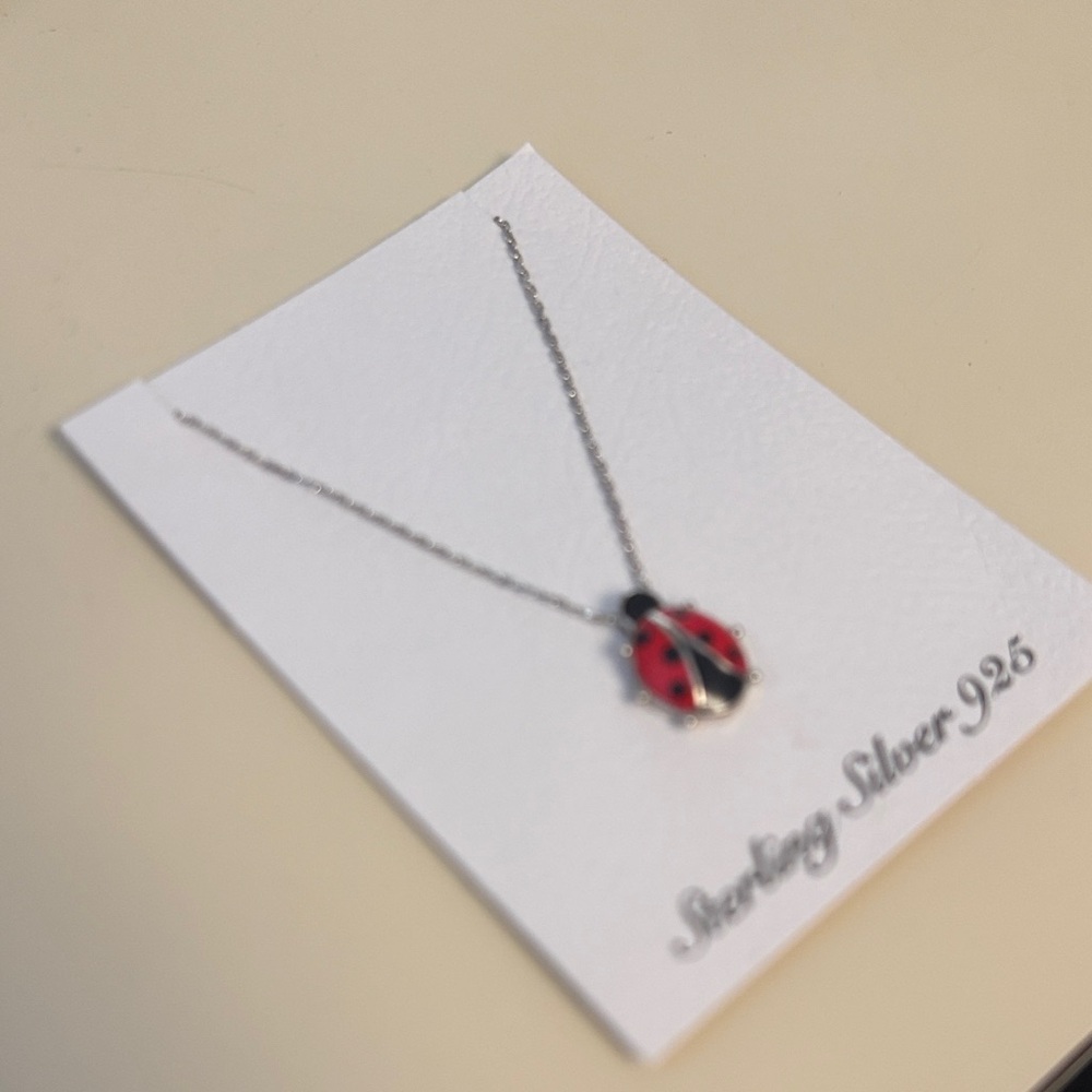 Sterling Silver Ladybug Pendant Necklace 925 - Picture 2 of 4